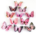 3D double butterflies with magnet, house or event decorations, set of 12 pieces, pink color, A12